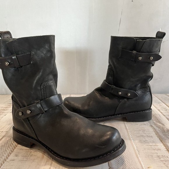 rag & bone Shoes - Rag & Bone Black Leather Moto Boots Women's US Size 6.5 EU Size 36.5